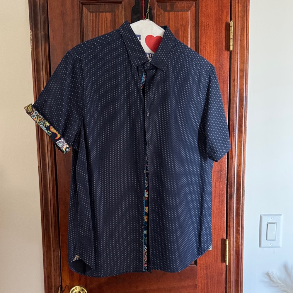 Men's Navy Blue Patterned Short Sleeve Shirt
